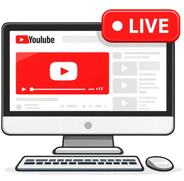 A desktop computer showing a YouTube live stream